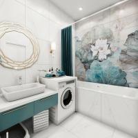 Badezimmer mit smaragd Akzenten und luxuriösen Blumenplatten