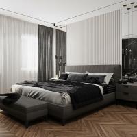 Elegantes Schwarz-Weiß-Schlafzimmer - das ursprüngliche Interieur des Amateurs