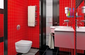 5-ka stilvolle Farbkombinationen von Materialien, Möbeln und Accessoires für das Badezimmer. sagt Designer